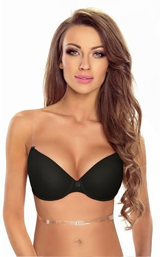 VIVISENCE Push Up BH Damen Rückenfrei Silikonträger Formt Dekolleté Halt, Schwarz,75A