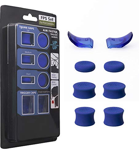 CHIN FAI L2 R2 Boutons de Rechange Trigger Grips Extenders, 3 Paires Anti-dérapant Joysticks Thumbstick Caps Case Housse pour Playstation 4 PS4 JDM-030 Controller, (Bleu)