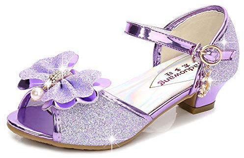 New front YONIER Scarpe con Tacco Ragazza Ballerine Bambina Cerimonia Festa Lustrino Nozze Scarpe da Principessa Eleganti Piatto Singole Ballerina Bimba Cristallo Bling Sandali,Porpora,26