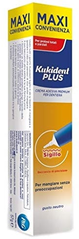 KIT 2 CONFEZIONI da 57g Kukident Plus Sigillo Crema Adesiva Premium per Dentiera Gusto Neutro