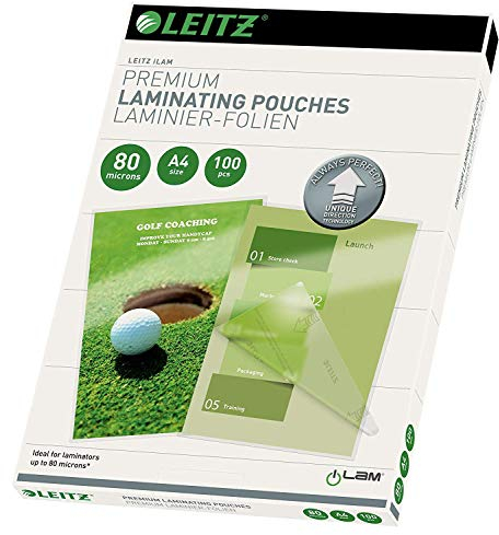 Leitz Heißlaminierfolien, Glänzend, transparent, A4, UDT, Folienstärke 80 mic, 500er Pack, 74780000