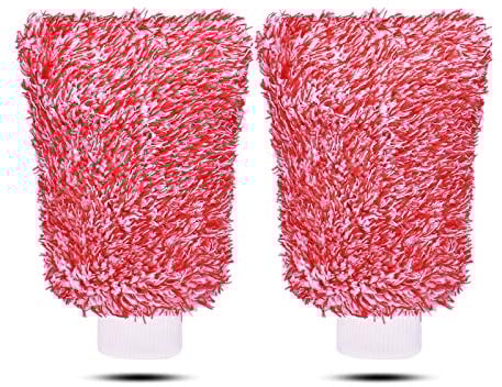 Mokani Microfiber Car Wash Mitt Cleaning Gloves Equipment Sponges, 2 Sets Professional Scratch Free Polishing Cleaning Mitts,Red
