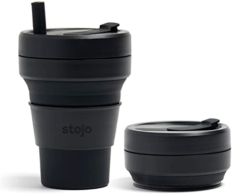 STOJO Collapsible Travel Cup - Reusable To-Go Pocket Size Silicone Bottle for Hot and Cold Drinks - Perfect for Camping - Microwave & Dishwasher Safe (Sage Green, 16, ounces)