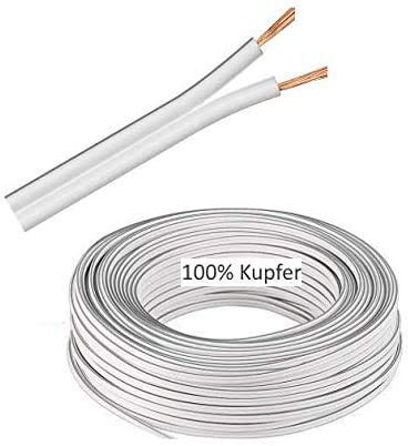 Cable LED doble de 5 m, 2 x 1,5 mm², color blanco, cable LED, 100% cobre OFC, cable alargador LED