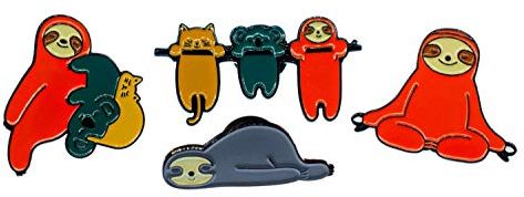 Miniblings 4x Faultier Set Brosche Pin Tier Koala Katze Folivora Yoga Metall - Handmade Modeschmuck I Anstecknadel Button Pins