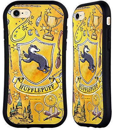 Head Case Designs Officially Licensed Harry Potter Hufflepuff Pattern Deathly Hallows XIII Hybrid Case Compatible With Apple iPhone 7/8 / SE 2020 & 2022