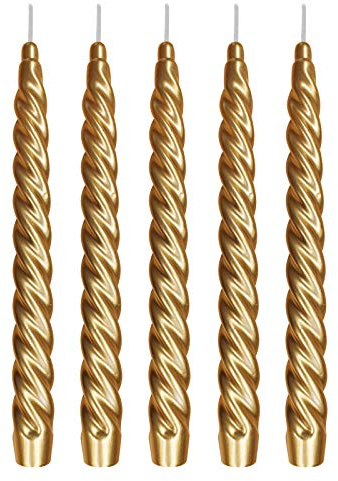 Ebersbacher Kerzenfabrik GmbH Renaissancekerzen Spitzkerzen gedreht lackiert Gold, 5 Stück, Größe ca. 22 x 250 mm, einzeln in Folie, Leuchterkerze Tafelkerze Stabkerze
