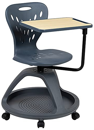 Flash Furniture Chaise de Bureau Mobile avec Rotation à 360 degrés et Rangement sous Le siège, Plastique, Gris foncé, Set of 1