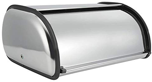 Rollbrotkasten, Brotkasten aus Metall, Brotbox mit Deckel, 44 × 27 × 18 cm, Silber