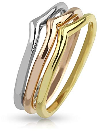 Paula & Fritz® Ring Damen Tri-Color Silber Rose-Gold 316L Chirurgenstahl Größe 48 (15,3) Mittel-Ring Partnerring Ehering Verlobungsring Damenring