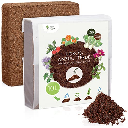 OwnGrown Terreau de Culture en Coco avec nutriments : 10l de terreau de Culture sans Tourbe – Terre de Coco pressée pour la Culture des Plantes – Terreau de Fleurs pour Plantes de Balcon
