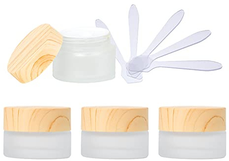 ZEOABSY 4 Pièce 5ml Mat Transparent Verre Cosmétique Bouteille Crèmes Pots, baume à lèvres lotion Verre de récipient,pour Aromathérapie Produits cosmétiques Baume À Levrès et Crème