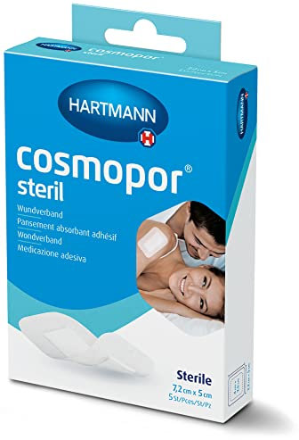 Cosmopor Steril: Zur sterilen Versorgung von Verletzungen und Wunden. Auch nach Operationen. Hautfreundlich und sicher haftend, für sensible Haut geeignet; 7,2 x 5cm, 5 Stk.