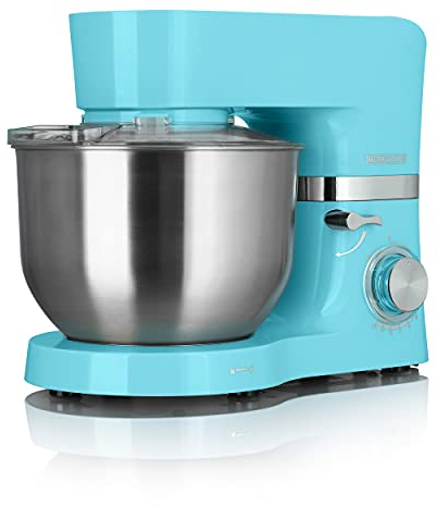 HEINRICHS Küchenmaschine Knetmaschine Teigmaschine 1300W.Küchengerät Rührbesen Knethaken Schneebesen Spritzschutz 10 einstellbare Geschwindigkeiten XL 6,2L Edelstahlschüssel geräuscharm (Türkis)
