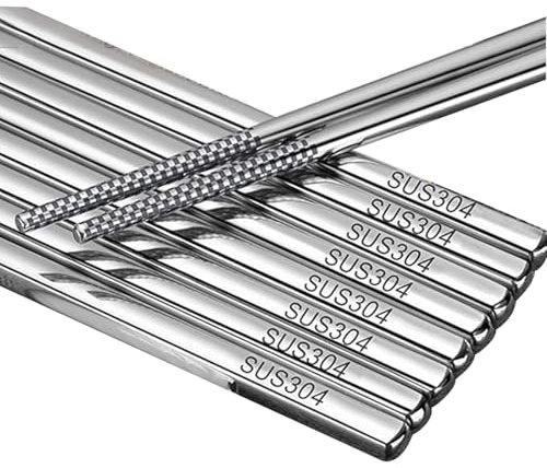 4 pares de palillos de metal de acero inoxidable de alta calidad, reutilizables, aptos para lavavajillas, cuadrados, grabados con láser, antideslizantes, cuadrados, ligeros, antideslizantes, juego de