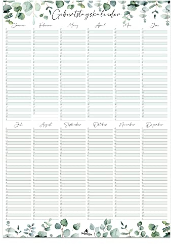 Eukalyptus Geburtstagskalender immerwährend I Jahresunabhängiger Wandkalender I DIN A3