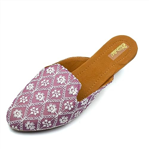 Chandrakala WF144 Damen Traditionelle Handarbeit Chikankari Khussa Hochzeit Brautschmuck Mojari Juti Punjabi Jutti Ethno Wohnungen, Lavendel-144, 40 EU