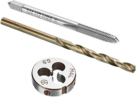 sourcing map Tap and Die and Drill Bit Set, M4 x 0.7 Left Hand Thread Milling Tap and Round Die, 3.3mm Cobalt High Speed Steel Twist Drill Bit