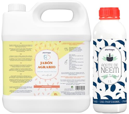 PLANTAWA Pack Ahorro Jabón Potásico 2L + Aceite de Neem 1L | Solución Multiusos | Fácil Aplicación y Máxima Eficacia | Versátil | Uso en Interior y Exterior | Productos de origen natural