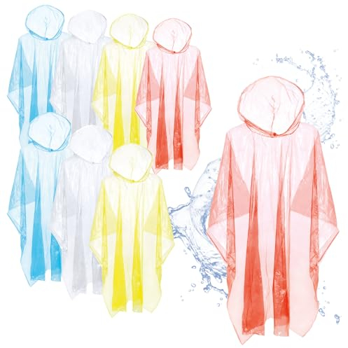 com-four® 8x Poncho de lluvia con capucha - poncho en 4 colores - poncho de emergencia para festivales y campamentos (8x - rojo. amarillo. azul. transparente)