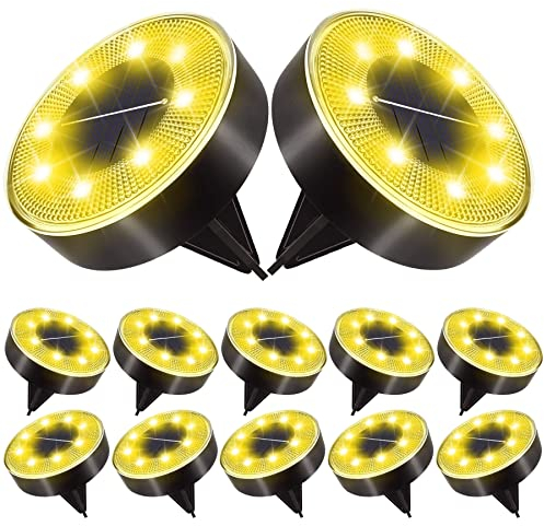 aneeway Solar Bodenleuchten Aussen, 12 Stück 8 LEDs Solarleuchten für Garten, IP68 Wasserdicht 3000K Warmweiß Solar Boden Licht Solarlampen Gartenleuchte Deko für Außen Garten Rasen Auffahrt Gehweg