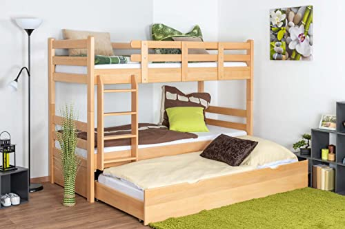 Stockbett für Erwachsene Easy Premium Line K20/h inkl. Liegeplatz und 2 Abdeckblenden, Kopf- und Fußteil gerade, Buche Vollholz massiv Natur - Liegefläche: 90 x 200 cm (B x L), teilbar