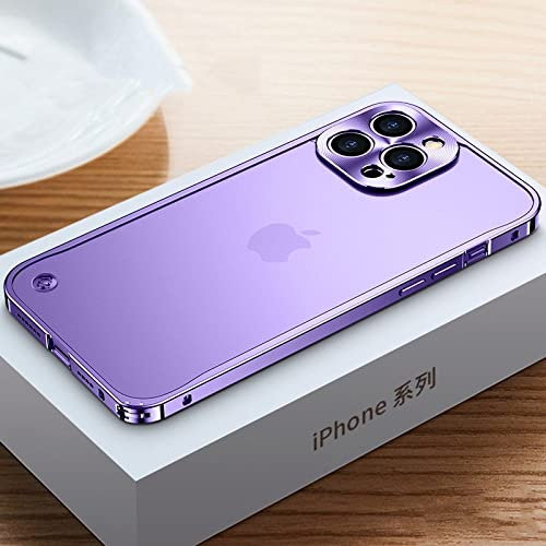 GINASH Estuche de Marco de Metal galvanizado de Lujo para iPhone 11 12 13 14 Pro MAX 12 13 Mini 14Plus Estuches de teléfono con Placa Posterior de acrílico Esmerilado, Púrpura 1, para iPhone 14