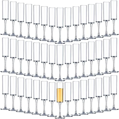 Gerrii 6 oz Acrylic Stemmed Champagne Flutes Unbreakable Plastic Champagne Glasses Reusable Wine Toasting Goblets Crystal Disposable Cocktail Cups for Party, Wedding, Birthday (Clear,45 Pcs)