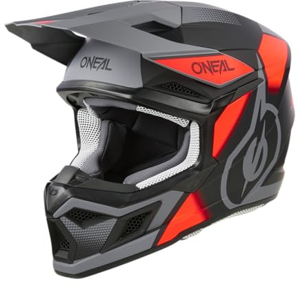 O'NEAL | Motocross-Helm | MX Enduro | ABS-Schale, Lüftungsöffnungen für optimale Kühlung | 3SRS Helmet VISION V.24 | Erwachsene | Schwarz Rot Grau | Größe L