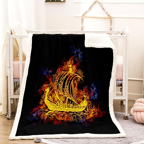 WIKINGER Kuscheldecke Sherpa Decke 100x130 cm Mikrofaser Super Weich und Warme Winter Blanket 3D Viking Wohndecke Kinder Fleecedecke Flauschige Sofadecke für Sofaüberwurf Tagesdecke