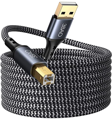 3BAO Cable USB de impresora de 2 m, USB tipo A macho a B macho, cable de nailon trenzado para escáner, chapado en oro de 24 quilates, compatible con Brother, Canon, HP DeskJet/Envy, Lexmark, Dell, 3D,
