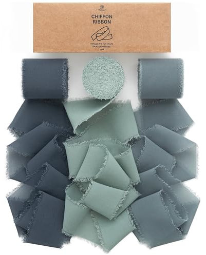 Vitalizart Schleifenband Staubiges Blau 3,8 cm x 19,2 m Geschenkband Breit Hochzeit Chiffonband Stoffband, Bänder-Set für Hochzeitseinladungen, Brautsträuße, Geschenke, Verpackungen, DIY-Kunsthandwerk