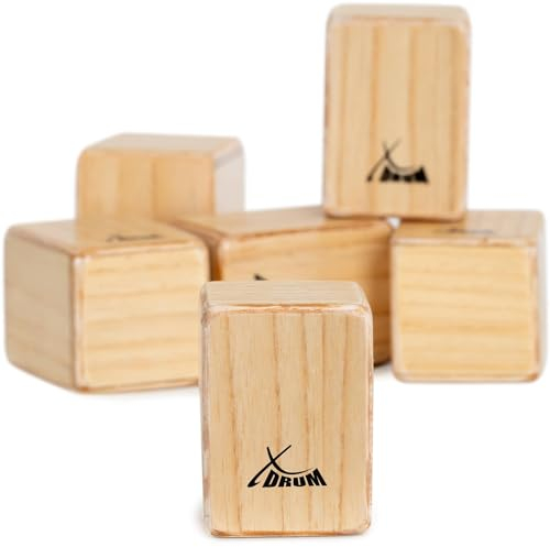 XDrum CSS-6 Small Cajon Shaker Set - Sechs Shaker im Mini-Cajon-Format - Körniger, heller Klang - Größe: 7 x 5 x 5 cm - Komplett aus Holz - Inklusive Aufbewahrungs-Regal