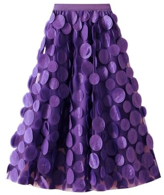 Tüllrock Damen 3D Polka Dot Faltenrock Mesh Flowy Geburtstag Hochzeitsfeier Einfarbig Lang Rock (Lila, One Size)