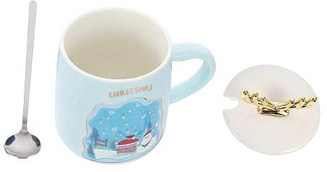 KICHOUSE 1stück Xmas Keramiktasse Mit Deckel Und Löffel Niedliches Weihnachtsdesign Für Kaffee Tee Und Milch Kompakte Für Frühstückstisch Oder Büro Perfektes Für Familie Und Freunde
