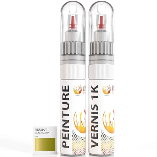 ipixline Kit Retouche Peinture Carrosserie Voiture - Stylo Correcteur Peinture Auto 30 ml, Vernis Brillant 1k 30 ml - Compatible avec Peugeot - Jaune Agueda EEQ