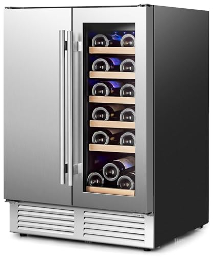 TANGZON Dual Zone Beverage Wine Fridge, Auto Defrost Beer Drinks Refrigerator with Double Door, Control Panel, Adjustable Shelves & LED Lights, 57 Cans 18 Bottles Cooler for Home Bar
