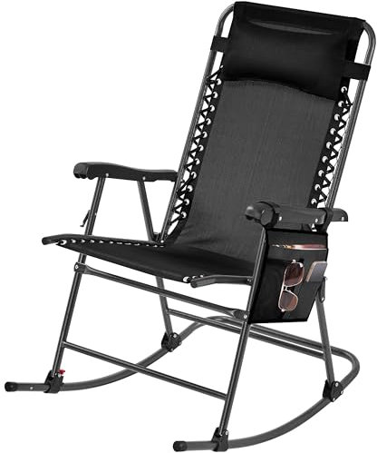 Yaheetech Rocking Chair Foldable Outdoor Lounge Chair Patio Camping Chair Chair Zero Gravity Rocking Chair with Headrest Pillow, Storage Bag for Garden, Lawn, Porch, Backyard