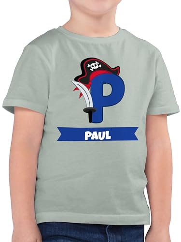 T-Shirt - Individuelles Name Anfangsbuchstabe Junge - Geschenk mit Namen Personalisiert für Kinder Jungen Mädchen Kiga Kindergarten - 116 (5/6 Jahre) - Sage Grün - t Shirt