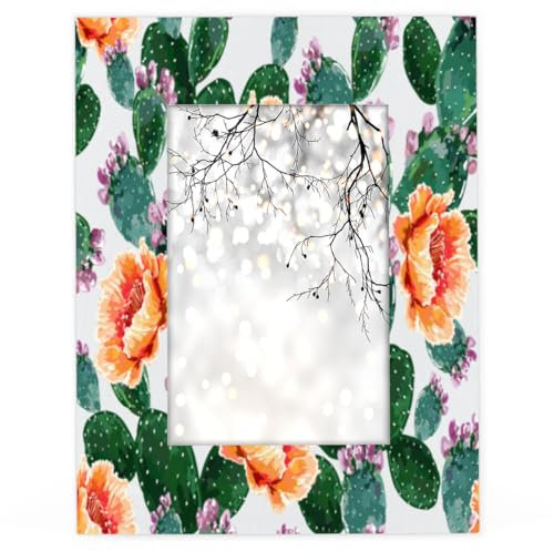 Holz-Bilderrahmen mit Kaktus-Sommer-Blumenmuster, 10,2 x 15,2 cm, passend für 13,9 x 8,8 cm große Fotos, tropischer Kaktus-Bilderrahmen für Heimdekoration, persönlicher Rahmen, Geschenke