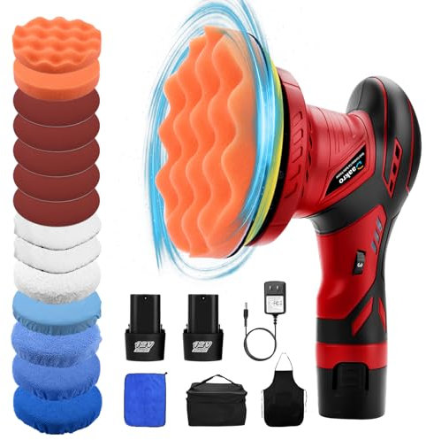 Daakro Cordless Car Polisher 6 Inch Buffer Kit, 6 Variable Speed Orbital Polisher Up to 5500RPM with 2 x 2000mAh Rechargeable Lithium Batteries for Car Detailing, Scratch Removing, Polishing & Waxing