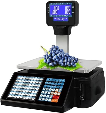 Balances d'impression d'étiquettes, balance de calcul de prix numérique commerciale, balance de poids de code à barres électronique avec affichage sur poteau, capacité de 30 kg/66,14 lb, accumulation