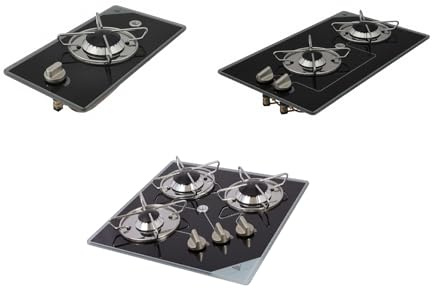 Einbau-Gaskochfeld, Gaskocher, 1, 2 oder 3-flammig, 1800-4600 Watt | UV-beständig | Witterungsbeständig | Salzwasserbeständig | Für Innen & Außen, Butan & Boote | Für Wohnmobil | 365 x 200 mm