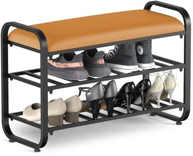 Nixaruy Schuhbank, Sitzbank, 3-stöckiges Schuhregal für den Eingang zur Haustür, Schuh-Organizer-Aufbewahrungsbank für den Eingangsbereich, Wohnzimmer, einfache Montage (braun)