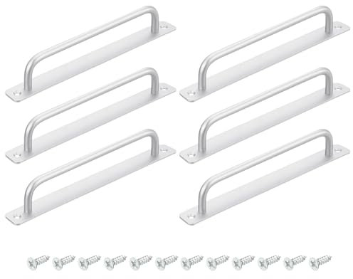 sourcing map 6Pcs Barn Door Handles, 224mm / 9 Inch Hole Center Sliding Gate Door Pull Handle Aluminum Alloy Cabinet Handles with Base and Screws for Kitchen Bathroom Wardrobe Closet (Silver)