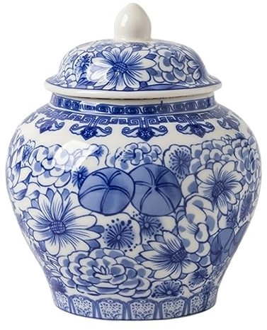 TOTIKI Pot De Gingembre Vases Floraux en Pot De Gingembre en Céramique Bleu Et Blanc avec Couvercle, Pots De Temple en Porcelaine Chinoise Pot De Stockage De Thé Pot De Stockage Céramique(B)