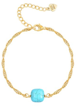 Aobei Pearl Boho Square Turchese Braccialetti Dainty 18K Oro Twist intrecciato Corda Catena Braccialetti per le Donne Regolabile Layering Gioielli da Polso 6.7 +2