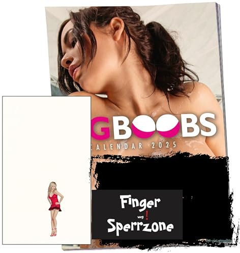 Erotik Kalender 2025, 11 verschiedene Pin-Up Motive, DIN A4, aufgeklappt A3 Wandkalender, inkl. Mappe und Magneten (Big Boobs)