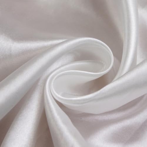 Anevous 500cm x150cm Satin Stoff, Einfarbig Stoffe zum Nähen, Kleiderstoff Dekostoff Meterware, Satinstoff zum Basteln, Bezugsstoff für Kleidung Vorhänge Tischdecken Deko,Weiß B