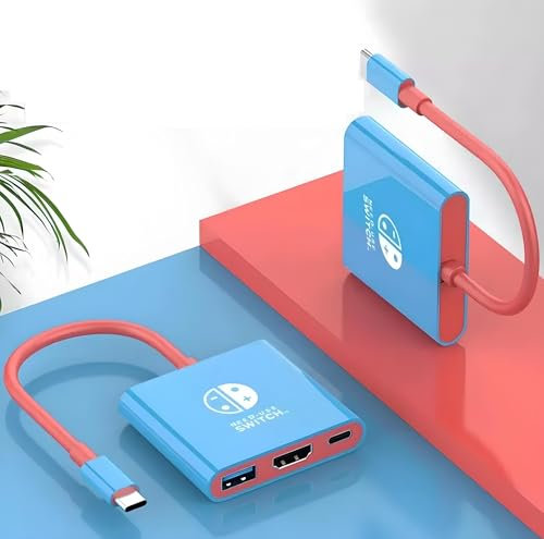 AYMBH Portable Switch Dock for Nintendo Switch & OLED - Compact TV Dock with 4K HDMI, USB 3.0, 100W USB-C PD Charging - Travel-Friendly Docking Station Replacement (Blue & Red)